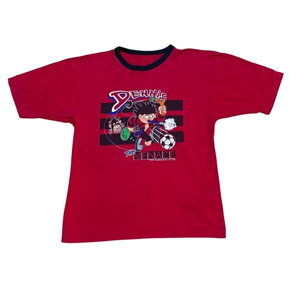 Vintage 1996 Dennis The Menace The Video Game Red Ringer Graphic Tee Shirt - Picture 1 of 8